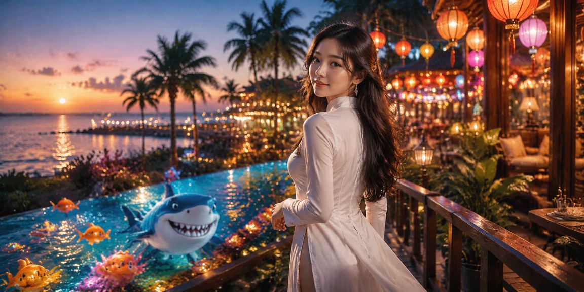 Người dùng Phú Quốc xem kết quả xổ số trên điện thoại với trang phục áo dài truyền thống